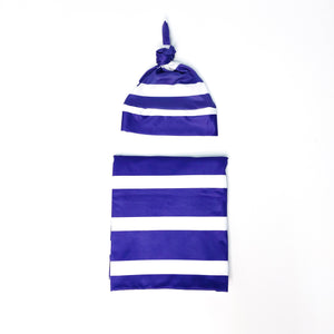 Swaddle Blanket with Cap -  Stripes | قماط مع الكمة - شرائط