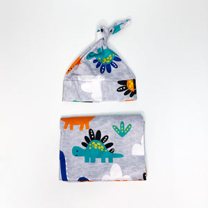 Swaddle Blanket with Cap -  Dinosaur | قماط مع الكمة - ديناصور