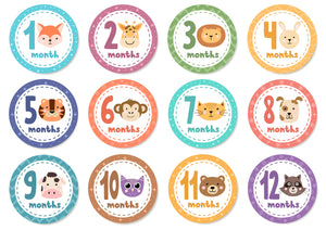 12 Monthly Circle Milestone Cards - Animals