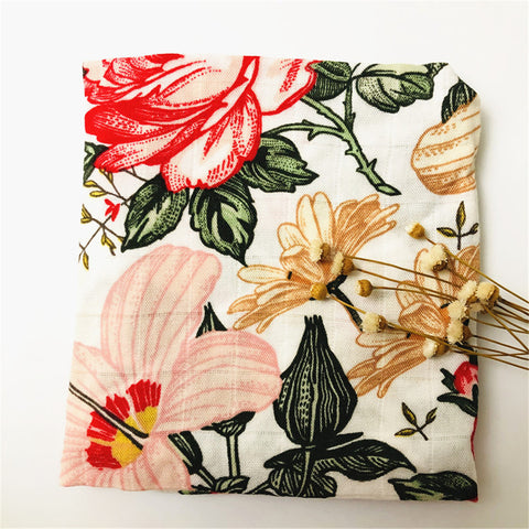 Swaddle Blanket Cotton & Bamboo - Floral | قماط قطني مع بامبو - ورود