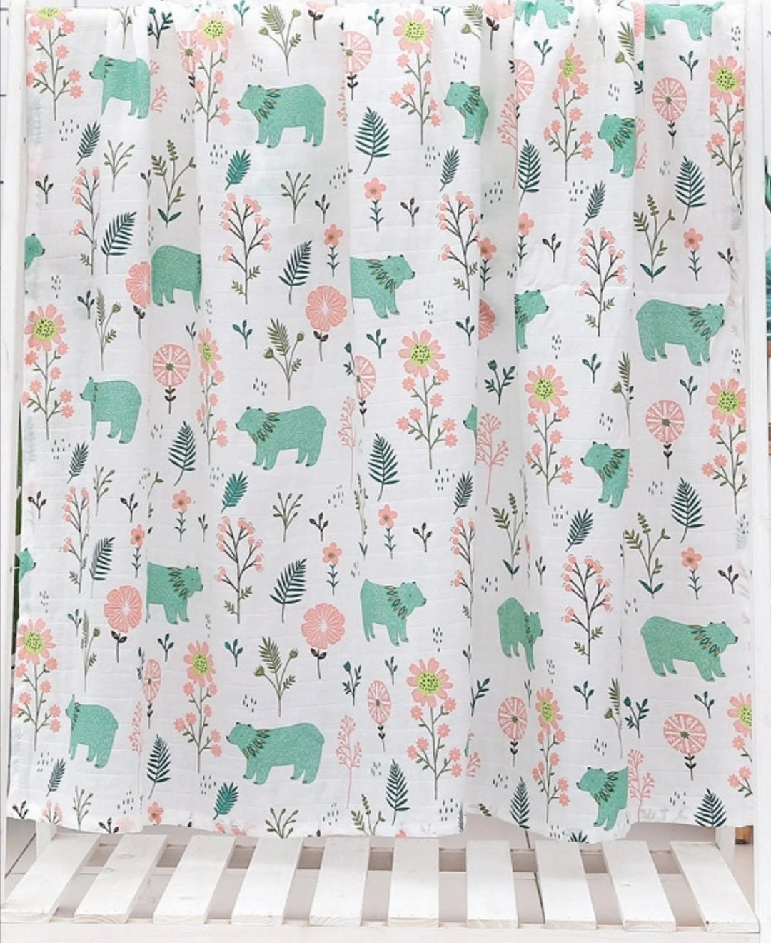 Swaddle Blanket Cotton & Bamboo - Green Bear | قماط قطني مع بامبو - دب أخضر