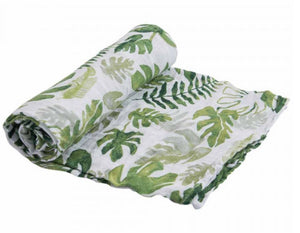 Swaddle Blanket Cotton & Bamboo - Green Leaf | قماط قطني مع بامبو - اوراق خضراء
