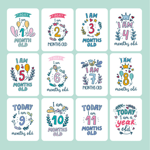 12 Monthly Milestone Cards - Colorful